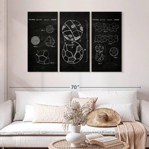ElephantStock Soccer Ball Canvas Art - Multi-Piece 3 Panel Decor for Boys - 50" X 32" Sports Wall Art