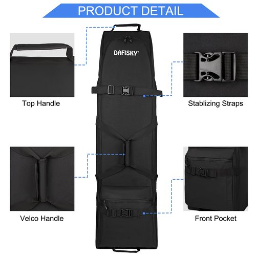 DAFISKY Golf Travel Bag for Airlines with Wheels,Thick Dense Foam Padded Topnm&Adjustable Support Rod for Protect Club,600D Heavy Duty Oxford Lightweight Foldable&Easy to Maneuver Universal Size Black
