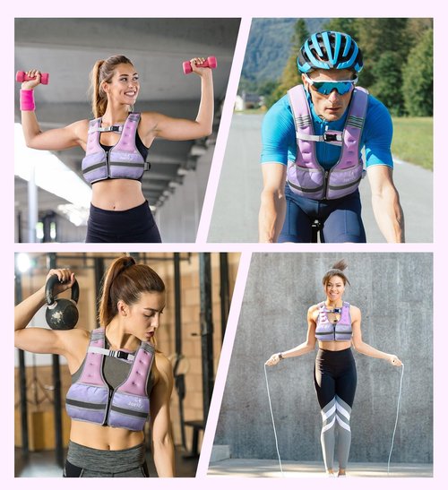 Weighted Vest Woman Men 16lbs Weight Vest Zipper Front Rucking Vests With Reflective Strips for Walking Running Workout Strength Training Weight Loss Women Purple