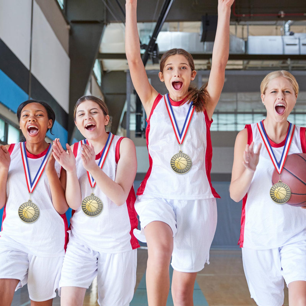 Huquary 30 Pcs Basketball Medals Bulk 2'' Gold Medal for Awards Team Participation Trophy with Neck Ribbons Tournament Medals for Kids Adults Sports Themed Party Favors Award Prize Gift