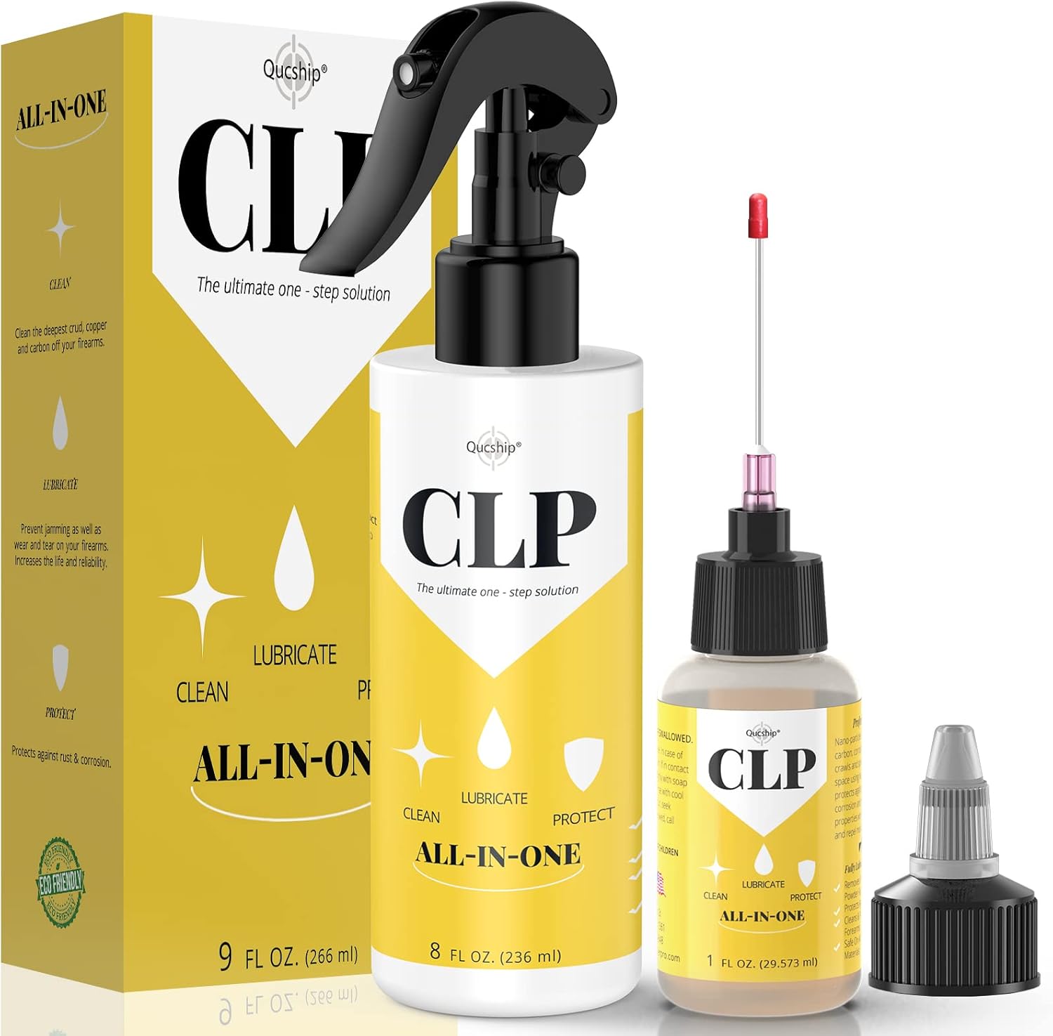 Qucship Gun Oil | Multi-Purpose Gun Cleaning Kit with 8 oz & 1 oz Needle Oiler - Ultimate Protection & Lubrication