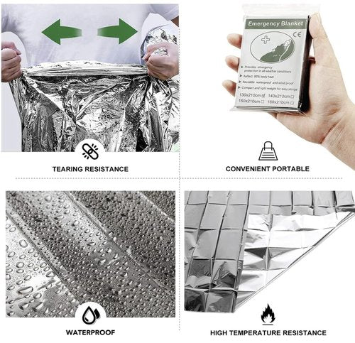 50 Pack Emergency Foil Blankets 51” x 83” – Thermal Mylar Survival Blankets Individually Wrapped for Outdoors, Camping, Hiking, First Aid, Emergency Preparedness & Homeless Outreach