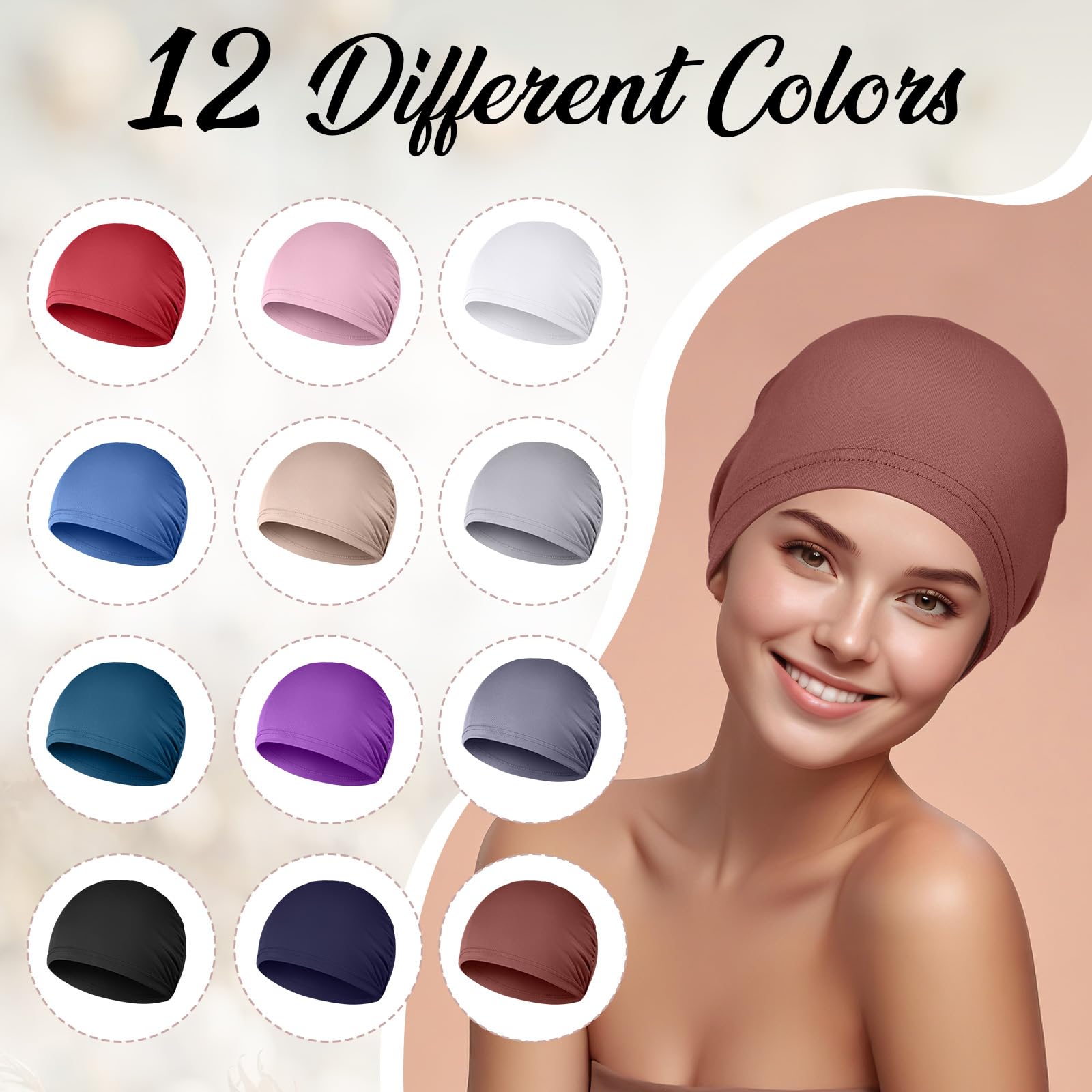 Zhengmy Soft Chemo Headwear for Women, Cotton Lightweight Sleeping Caps, Soft Skull Beanie Hats for Women Hair Loss Head Wrap(Classic Color,12 Pcs)