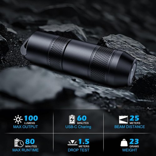 Mini X1 Rechargeable Keychain Flashlight - 100 Lumens, USB-C Fast Charge, Magnetic Base, Compact Black EDC Light