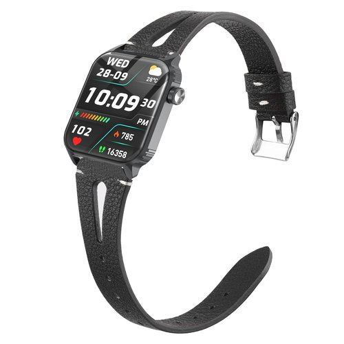 Lamshaw Compatible with TRAUSI Smart Watches Bands, Quick Release Slim Vintage Leather Strap Replacement Compatible with TRAUSI TG08 1.83" HD Smart Watches (Black, 22mm size band)