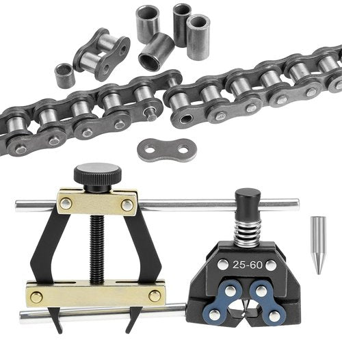 QWORK #25-60 Universal Roller Chain Tools Kit, Carbon Steel Chain Breaker, Cutter, Holder & Puller for Bicycles, Motorcycles, and ATVs