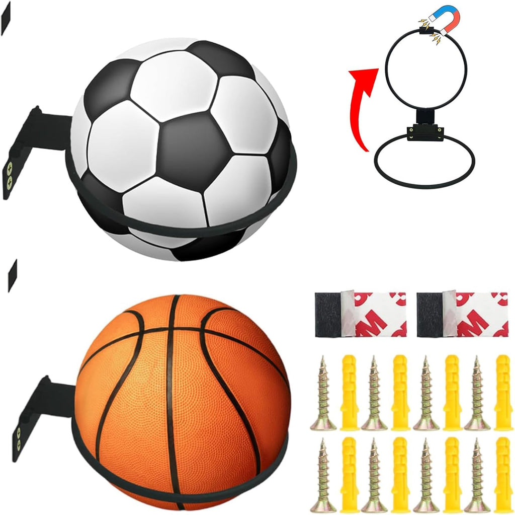 Skiennix 2-Pack Iron Wall Mounted Ball Holder - Heavy Duty Sports Storage Rack for Basketball, Football, Soccer, Volleyball