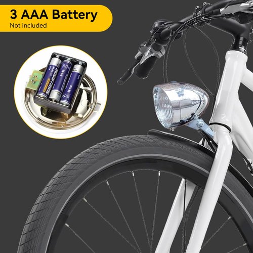 Vintage Bicycle Front Light, Retro Fog Front Lights Bike Head Lamp 3 LED Headlight Vintage Retro Bicycle Light Lamp with Bracket for Night Riding (Sliver)