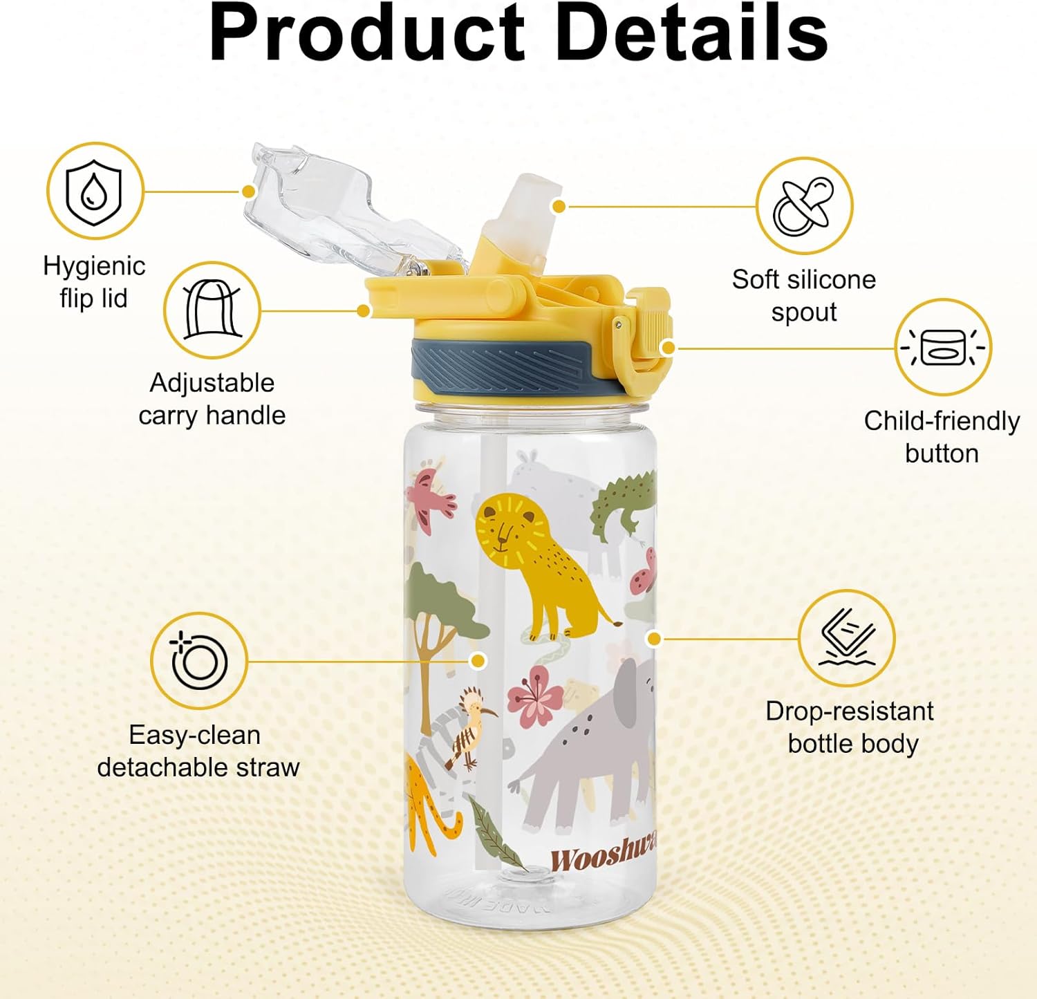 Skiennix Kids Water Bottle - 16 Oz BPA-Free Plastic with Silicone Spout & Pop-Up Cover | Woodland Animals Design