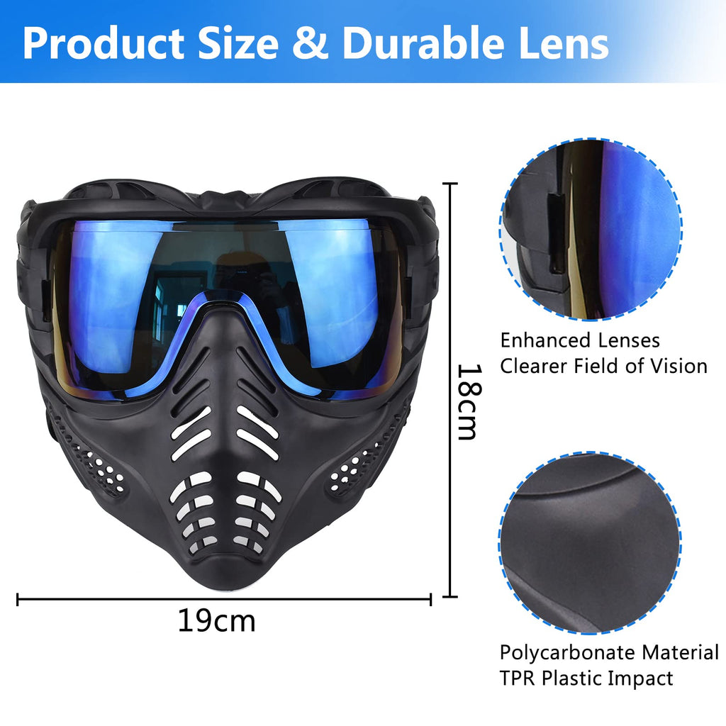 Paintball Mask Anti Fog, Airsoft Mask Full Face Adjustable Protection Gear, Tactical Mask for Men Motorcycle Riding Skiing Face Protection