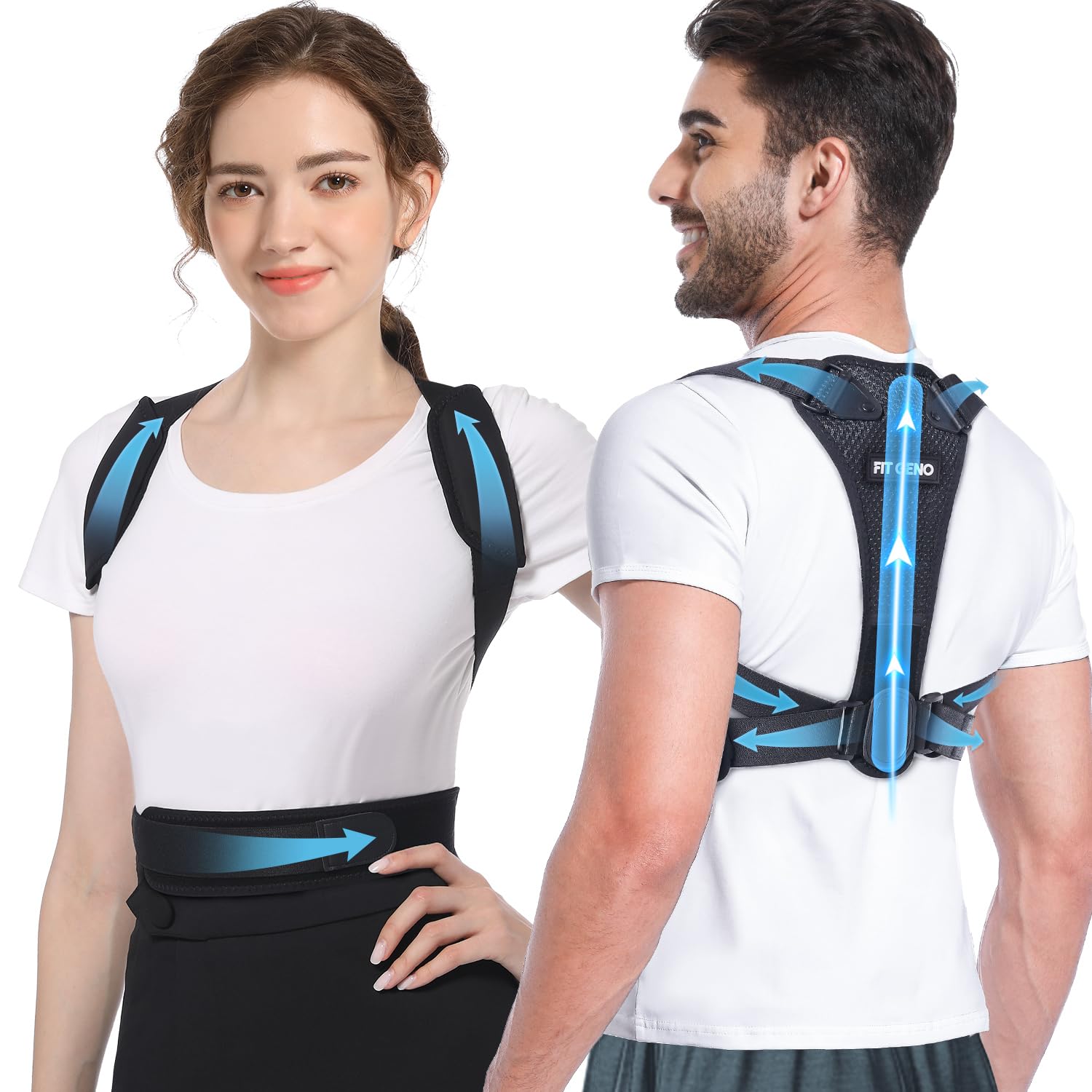 Skiennix Posture Corrector Upper Back Brace - Adjustable Pain Relief for Men & Women | Invisible Under Clothes (Medium/Large 39"-49")