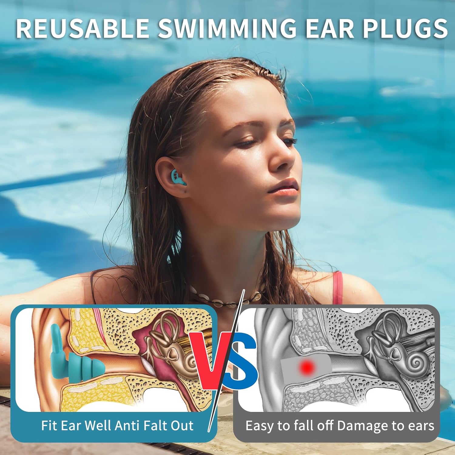 Skiennix Swimming Ear Plugs - 6 Pairs Reusable Silicone Waterproof Earplugs for Water Sports | Unisex
