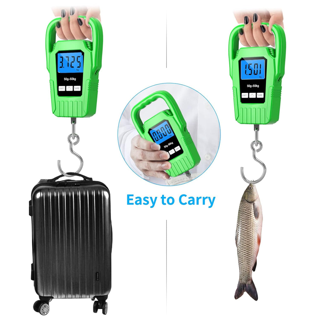 SKEAP Digital Fish Scale - 110lb Capacity | Large Handle & Backlit LCD Display - Green Fishing Gift