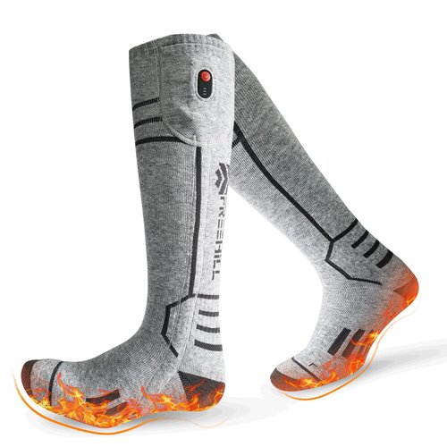 FREEHILL Merino Wool Heated Socks for Men Women, 5000mAh One-Click Control Rechargeable Cold Weather Heated Ski Socks (US, Alpha, Large, Regular, Regular, Gray)