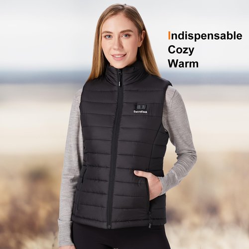 Sevdiea Heated Vest for Women with 16000mAh 7.4V Battery Pack Included，Warming Women's Heated Vest Electric Rechargeable-Black-L