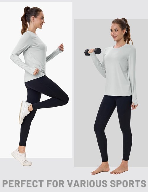 MAGCOMSEN Women's Long Sleeve Rash Guard - UPF 80+ Quick Dry Swim & Workout Shirt with Thumb Holes