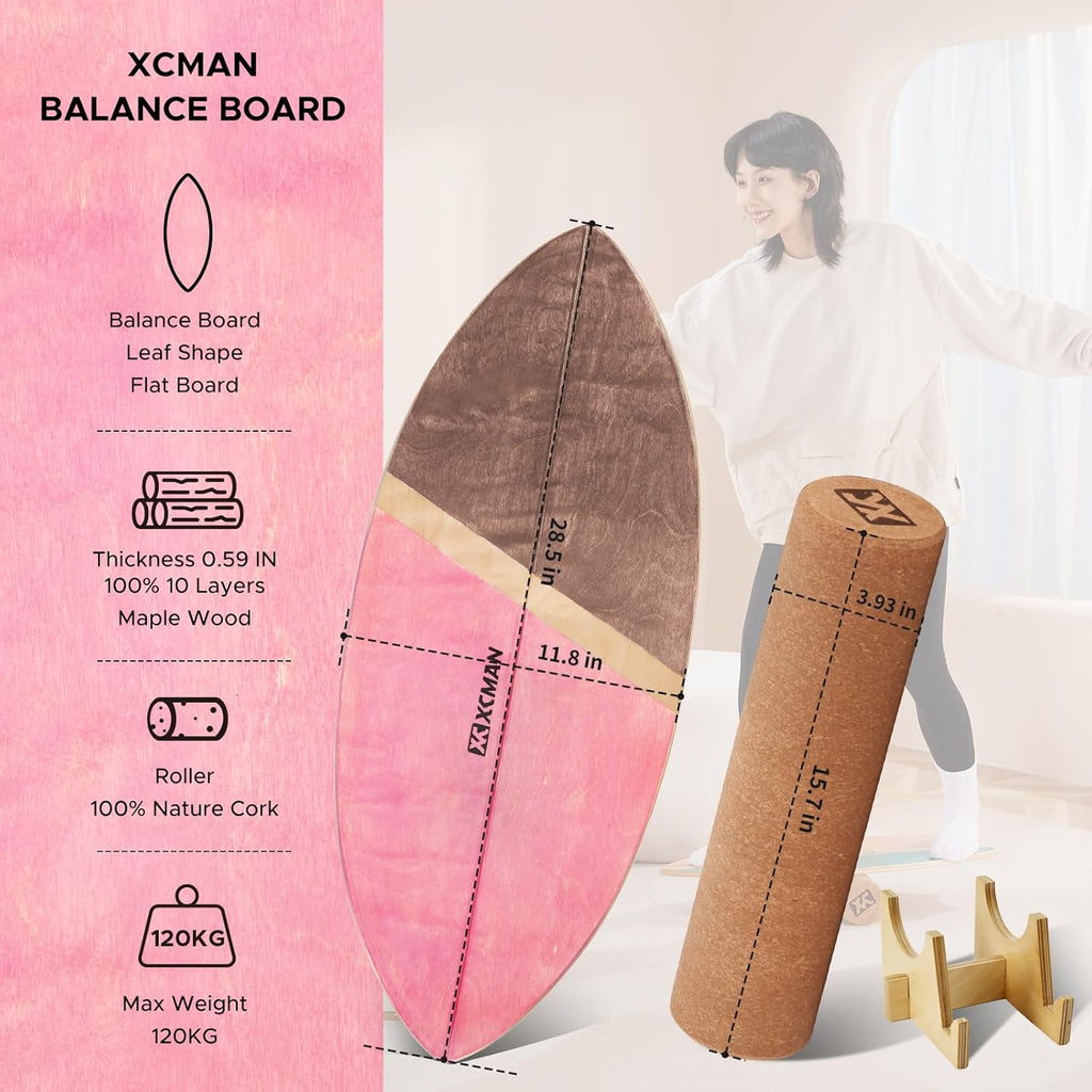 XCMAN Balance Board Trainer - Wooden Surf & Stability Trainer with Non-Slip Surface | Ideal for All Ages