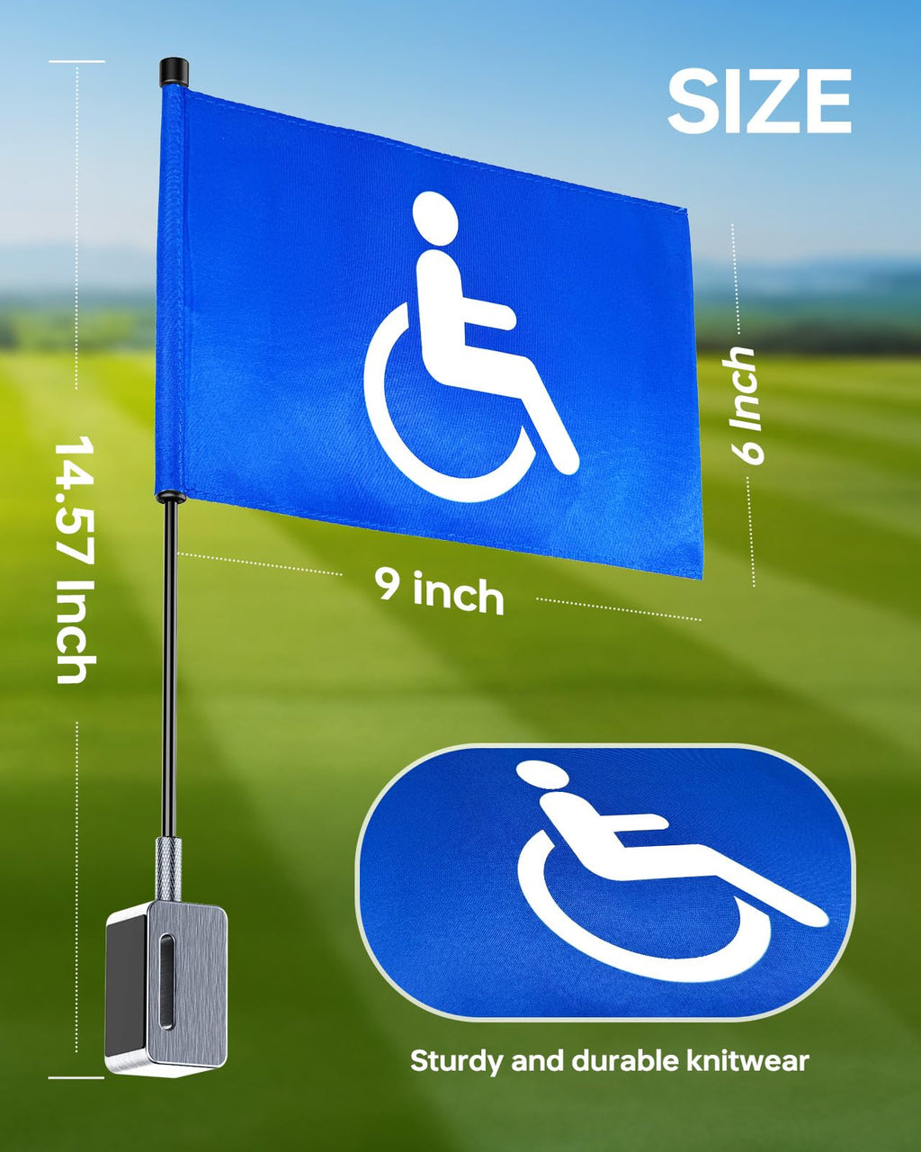 SITIZ Magnetic Golf Cart Flag, Aluminum Alloy Base,9 x 6" Handicap Flag with Dual Mounting Positions, Stable Installation Golf Pin Flag, Golf Gifts