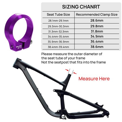 FIFTY-FIFTY Bike Seat Post Clamp, Aluminum Alloy Bicycle Seatpost Collar, 28.6/29.8/31.8/34.9/36.4/38.6mm Bicycle Seat Tube Clip for Most MTB, Road Bikes (34.9mm, Purple)
