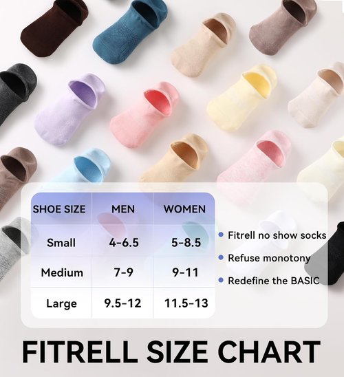 FITRELL No Show Socks - Women's Cotton Cushioned Athletic Ankle Socks | Non-Slip, 5-8 Pairs