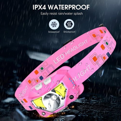 LHKNL Headlamp Flashlight - High Lumen LED Rechargeable Headlight with Motion Sensor | 2-Pack Waterproof for Camping & Hiking - Pink