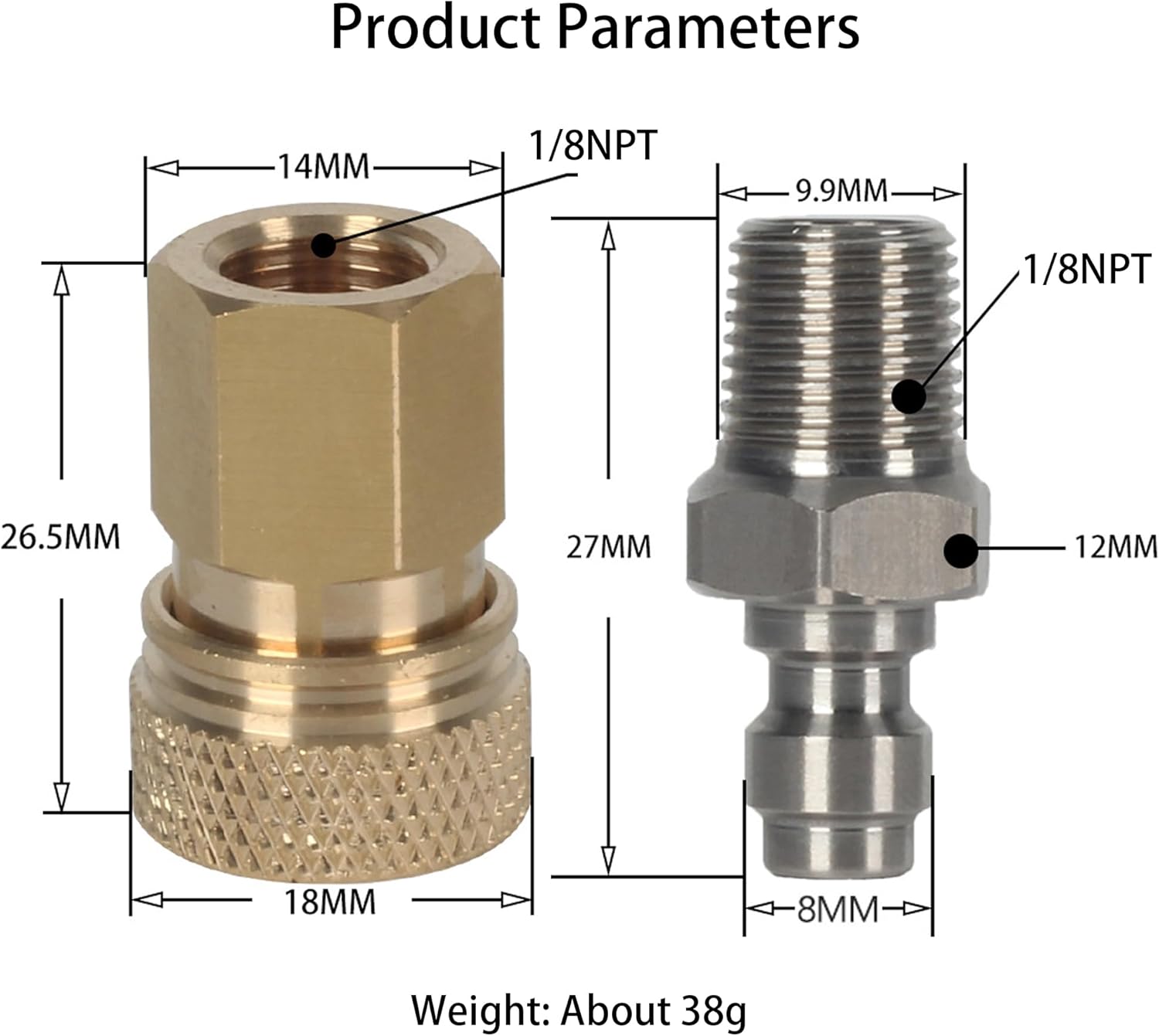 Skiennix Quick-Disconnect Set - 1/8 Inch NPT Female Connector & 8mm Male Plug for PCP & Paintball