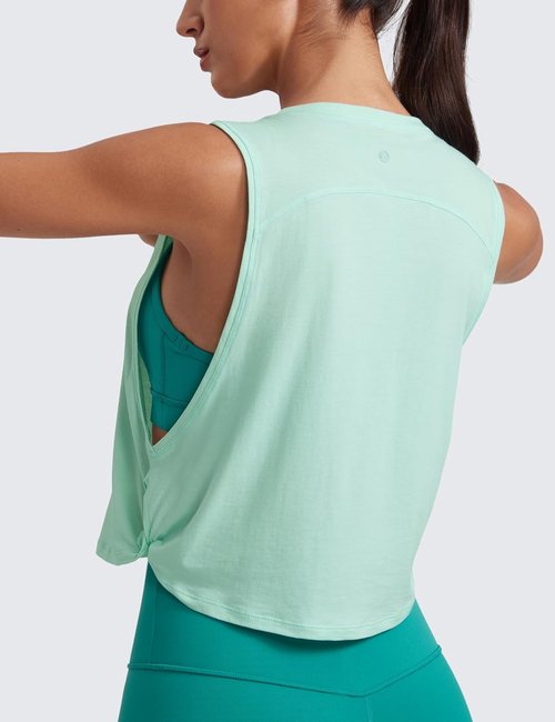 CRZ YOGA Pima Cotton Tank Top for Women - Loose Crop Sleeveless Athletic Shirt for Yoga & Gym