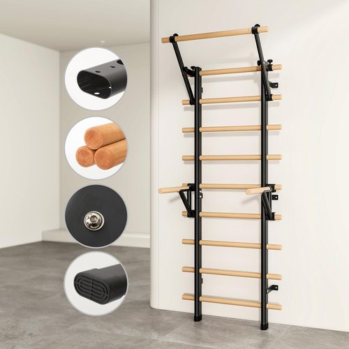 DHT Stall Bars & Pull-Up Bars - Wall Mounted Calisthenics Dip Bar Accessory - Home Office Fitness