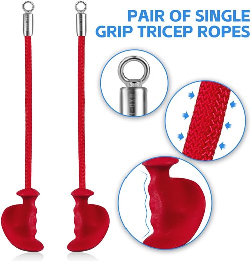 HXD-ERGO Tricep Rope - 36 Inch Ergonomic Handles for Cable Machine | Triceps Pull Down Attachment