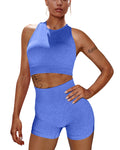OYS Workout Sets for Women 2 Piece Outfits Seamless High Waisted Yoga Shorts Running Sports Bra Clothes Blue