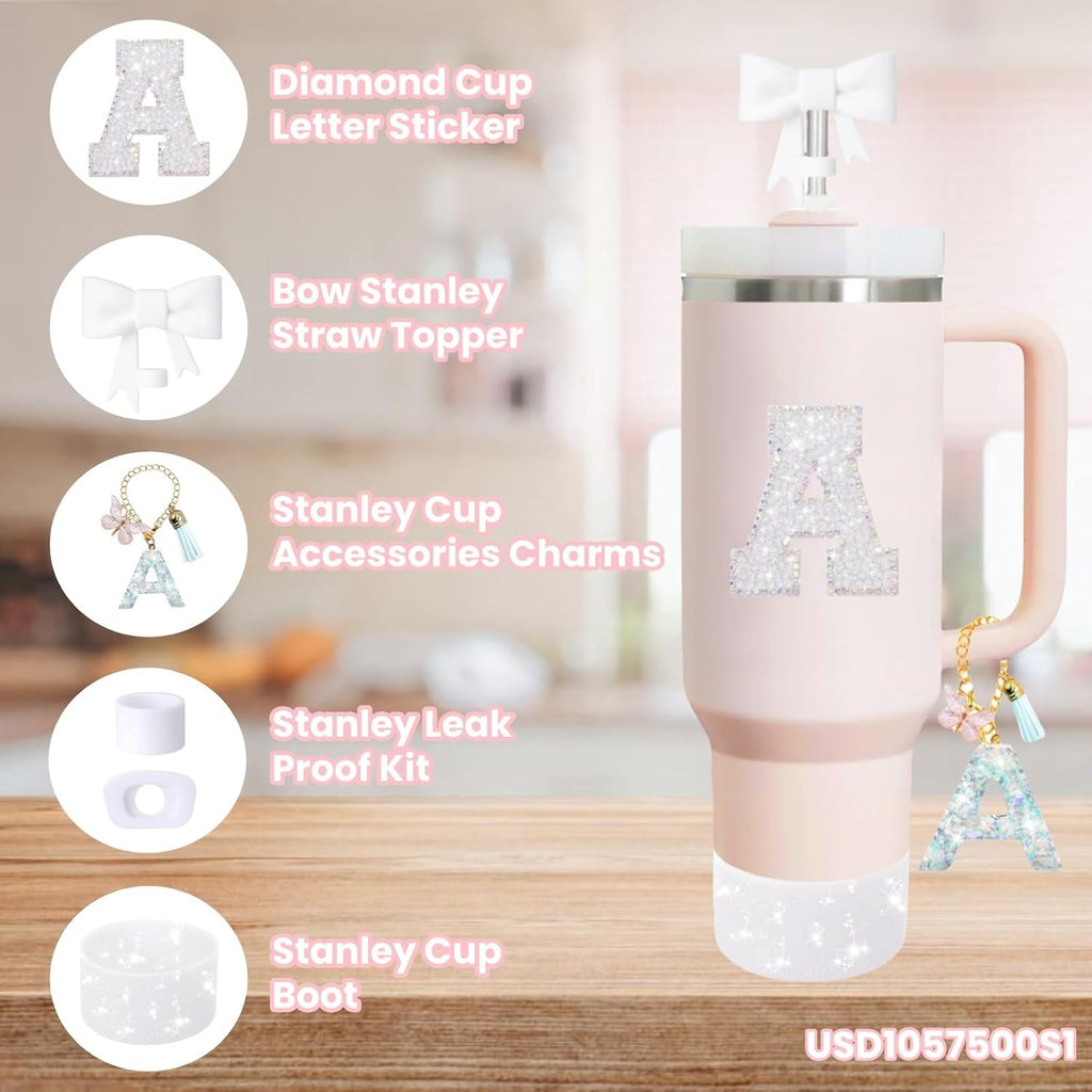 Stanley - 6PCS White Accessories Set for 30oz & 40oz Cups - Includes Handle Charm & Personalized Stickers