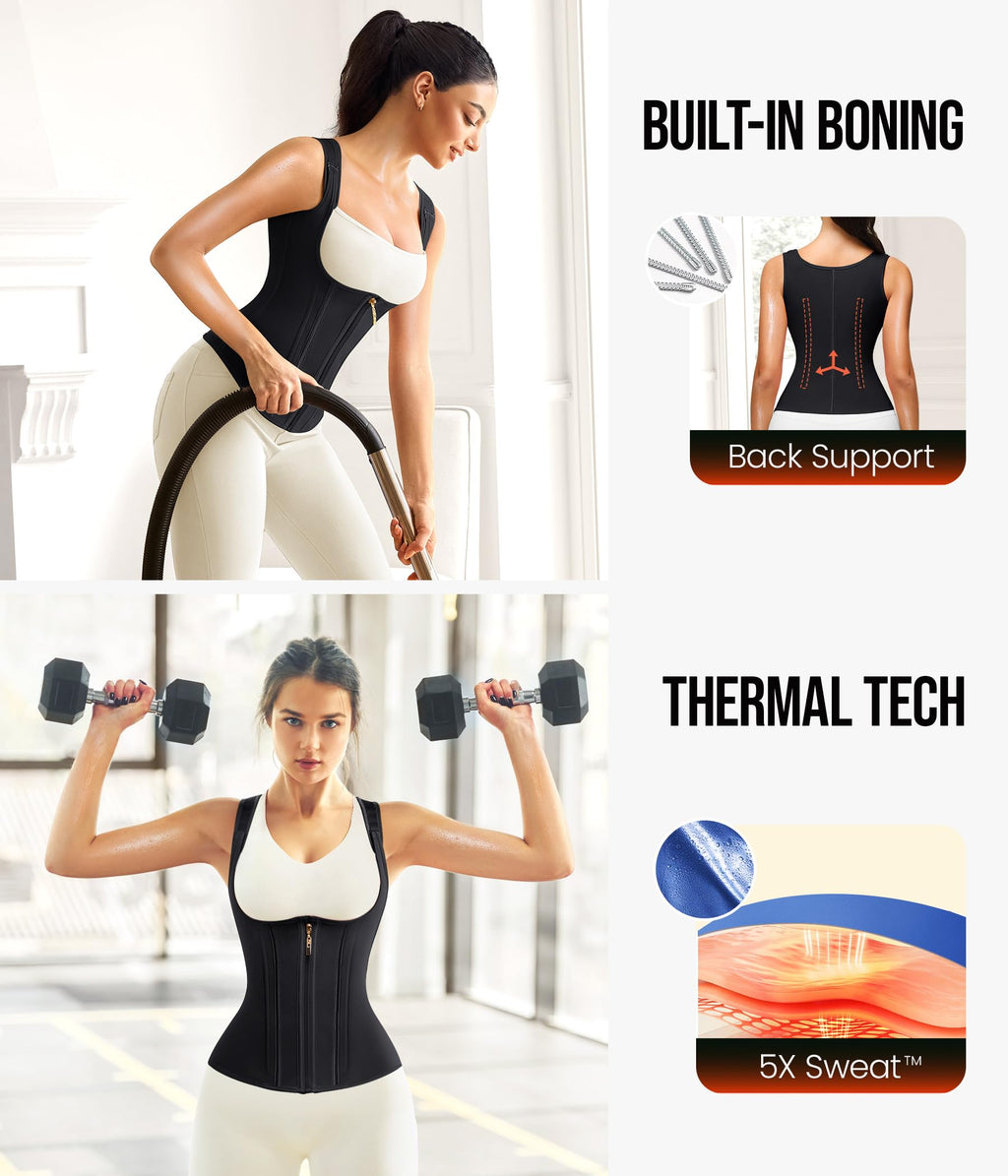 Junlan Waist Trainer for Women - Sauna Suit Sweat Vest for Working Out(Black,Large)