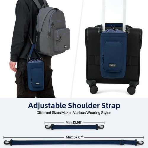 HanTrip Insulated Water Bottle Carrier Bag with Strap Phone Pocket for 25/32/40/64 oz Tumbler Cup, Water Bottle Holder Crossbody Shoulder Sling Bag for Walking Hiking Gym Travel (Navy Blue)