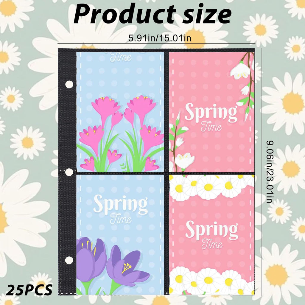Skiennix 25 Pack Card Sheets - 4 Pocket PVC Binder Sleeves for Trading Cards | Black Background
