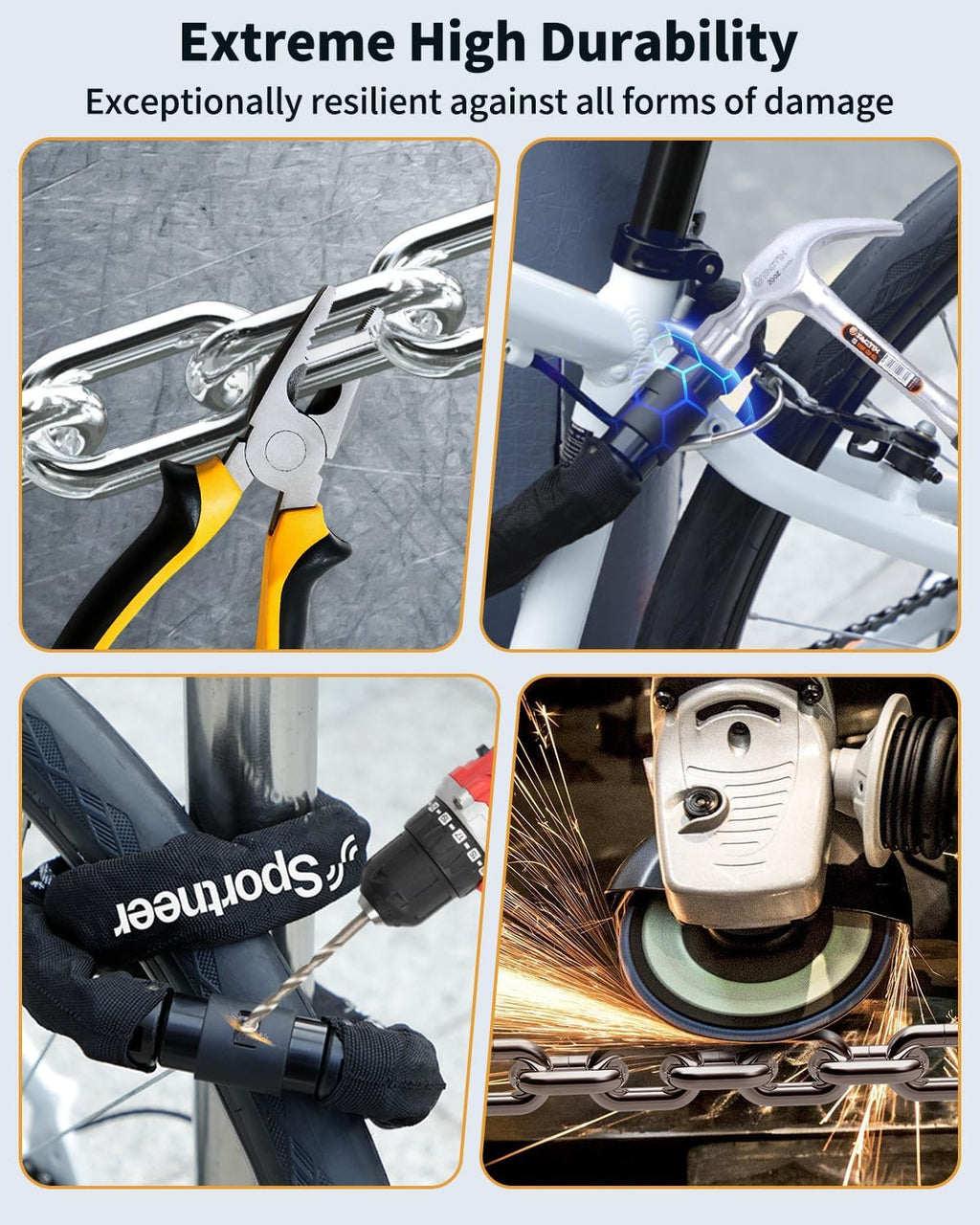 Sportneer Bike Lock - 8mm Thick High-Security Anti-Theft Chain Lock | 3.2/4ft Heavy-Duty with 2 Keys