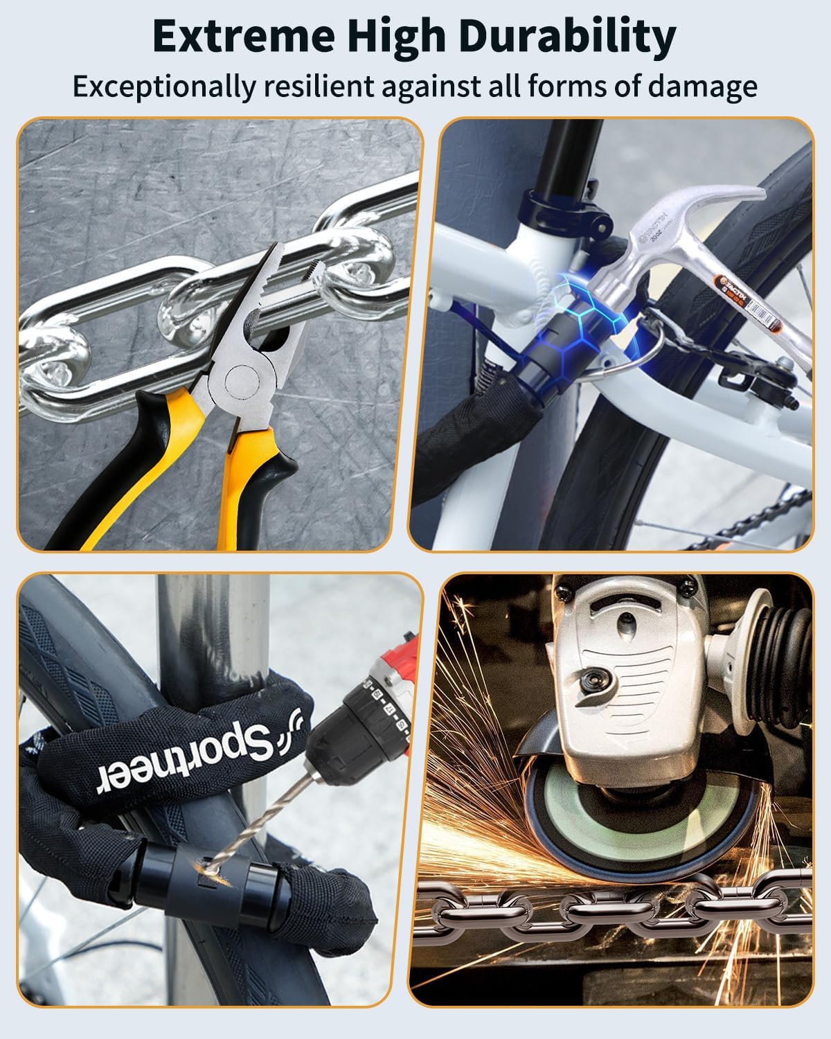 Sportneer Bike Lock - 8mm Thick High-Security Anti-Theft Chain Lock | 3.2/4ft Heavy-Duty with 2 Keys