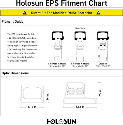 Holosun EPS Full Size Red/Green/Gold Closed Emitter Sight | 2MOA/6MOA with RMSc/RMR Adapter