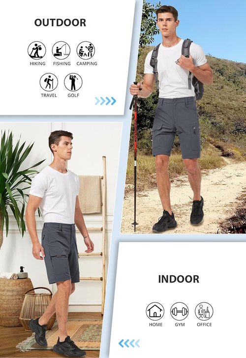 Hiauspor Men's Quick-Dry Hiking Cargo Shorts - Lightweight Waterproof Tactical Design | 9"/10" with 6 Pockets