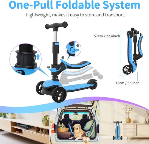 BELEEV A8 Kids Scooter - 3-Wheel Folding Design with LED Light-Up Wheels | Adjustable Height for Ages 3-12