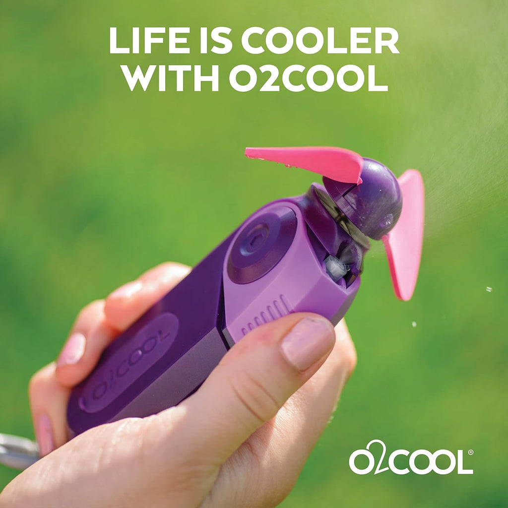 O2COOL Keychain Sport Misting Fan - Portable Battery-Powered Handheld Fan with Carabiner Clip | Purple