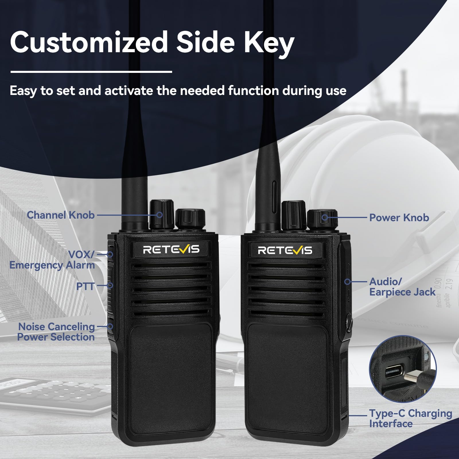 Retevis P2 IP68 Waterproof 2 Way Radio Long Range, GMRS Rechargeable Two Way Radio Long Distance,Professional Walkie Talkies Rechargeable,2500mAh,IP68,Noise Cancelling,for Warehouse Industrial(2 Pack)