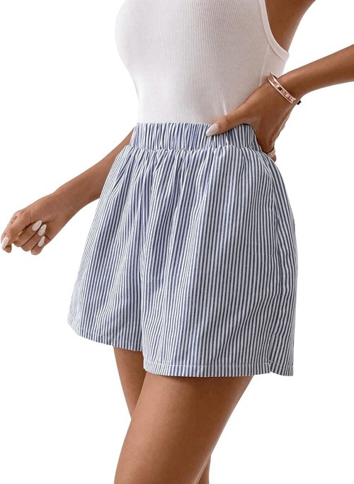 Floerns Women's High Waist Striped Casual Shorts - Elastic Wide Leg Design for Comfort