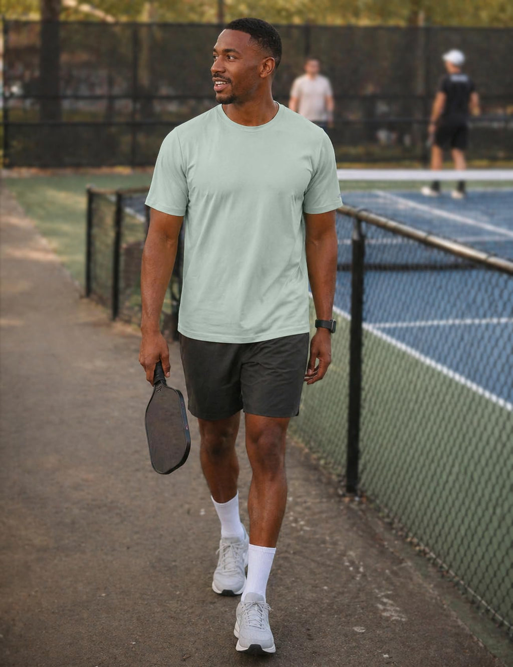 Zengjo Mens Athletic Shirts Moisture-Wicking Quick Dry Crewneck T-Shirts Lightweight Casual Workout Tees for Running Gym Exercise Hiking(Light Sage Green,Large)