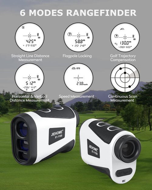 Golf Rangefinder JIEHOME X1 1100 Yardage Rangefinders with Magnetic Laser Range Finder 6X Magnification, Flag Lock, Vibration Rechargeable Distance Slope Speed Rangefinders for Golfing Hunting Archery