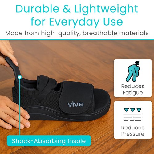 Vive Post Op Rounded Shoe for Injured Foot - Orthopedic Recovery Shoes for Women, Men - Lightweight, Adjustable Medical Walking Shoe for Post Surgery, Stress Fracture, Bunions, Sprains - Left or Right (Small)