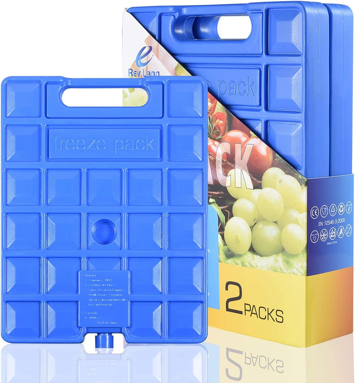 Rev. Lang Large Freezer Ice Pack - Reusable Quick Freezing Blocks with Handle | Set of 2 (1000g)