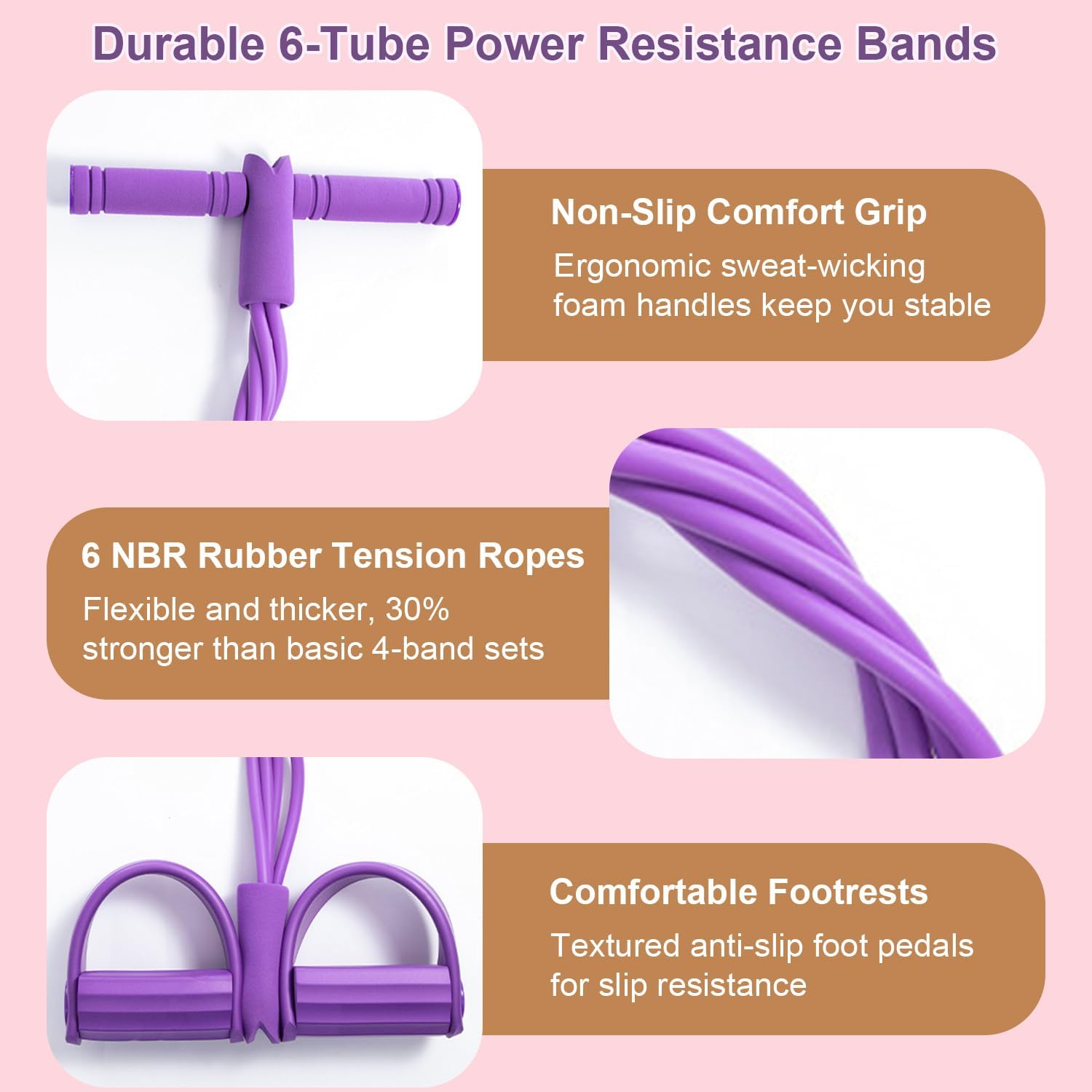 Pedal Resistance Bands - Durable 6-Tube Elastic Fitness Bands for Abdomen, Waist, Arms & Legs