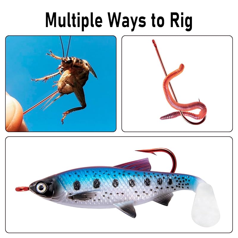 Dr.Fish 1/0-100 Pack Red Aberdeen Hooks - Extra Long Shank, Light Wire, Freshwater Bass Crappie