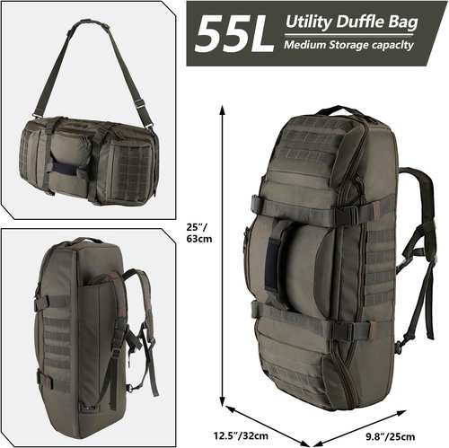 Hannibal Tactical 55L Duffle Bag - 3-in-1 MOLLE Tactical Backpack for Sports & Outdoor | Olive Green