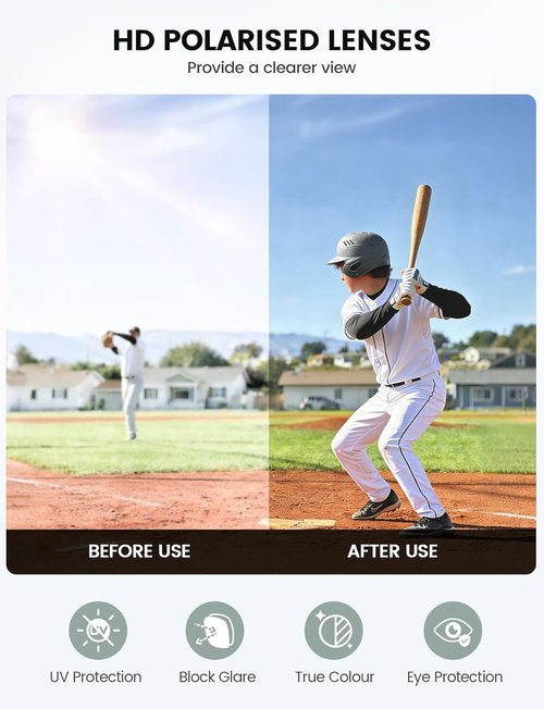 Lamicall Polarized Kids Baseball Sunglasses - UV400 Protection for Ages 8-14 | Stylish Sports Eyewear